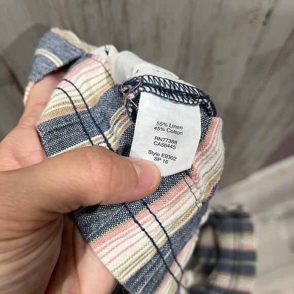 JCrew Stripe Pink Gray Linen Blend Pull On Shorts Pockets Womens 10 - Picture 5 of 7